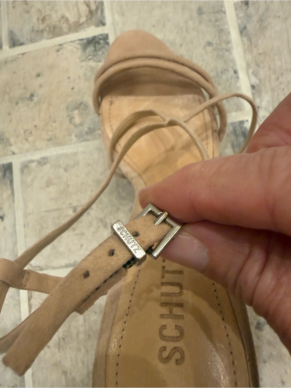 SCHUTZ Nude/Tan Strappy Suede Platform Stiletto Sandals with Dust Bag - Picture 12 of 15